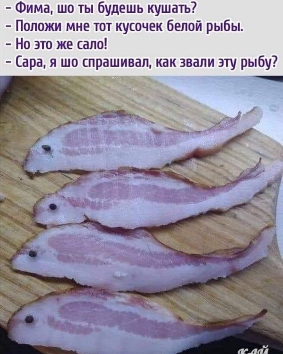 Фима шп ты будешь кушать Положи мне тот кусочек беппй рыбы Но это же сало Сара я шо спрашивал как звали эту рыбу шит
