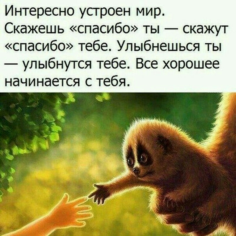 Интересно устроен мир Скажешь спасибо ты скажут спасибо тебе Улыбнешься ты улыбнутся тебе Все хорошее начинается с тебя тт