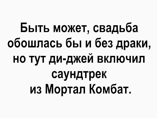 Быть может свадьба обошлась бы и без драки но тут ди джей включил саундтрек из Мортап Комбат