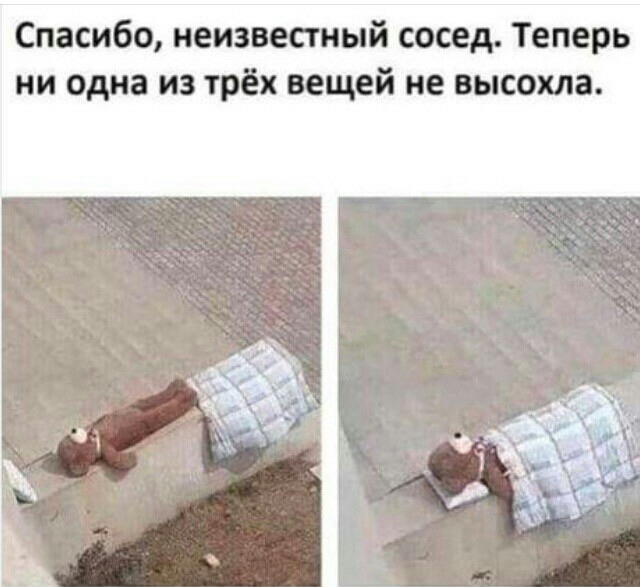 Спасибо неизвестный сосед Теперь ни одна из трёх вещей не высохла