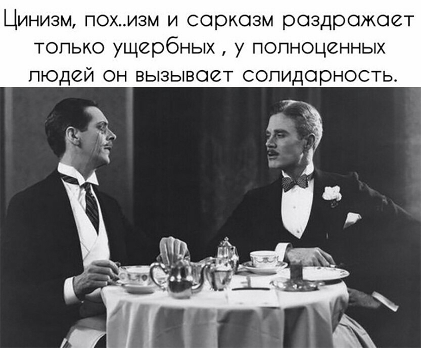 Цинизм похизм и сарказм раздражает только ущербных у полноценных людей он вызывает солидарность