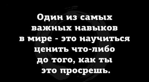 Один из самых важных навыков в мире это научиться ценить что либо до того как ты это просрешъ