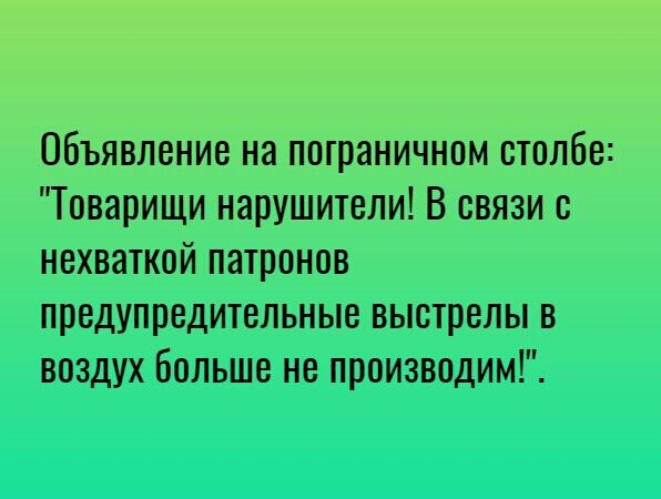 Объявление на пограничном столбе Товарищи нарушители В связи с нехваткой патронов предупредительные выстрелы в воздух Больше не производим