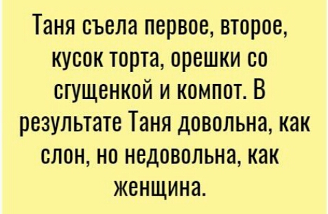 ТЭНЯ ЕЪЕЛН ПЕРВОЕ ВТОРОЕ КУООК ТОРТЭ ОРЕШКИ ОО ОГУЩЕНКОЙ И КОМПОТ В РЕЗУЛЬТОТЕ ТЗНЯ ДОВОЛЬНЗ КВК СЛОН НО НЕДОВОЛЬНЗ как женщина