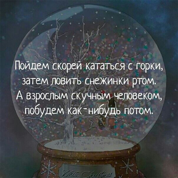 Пойдем скорей кататься с горки затем ловить снежинки ртом А взрослым скучным человеком побудем как нибудь потом