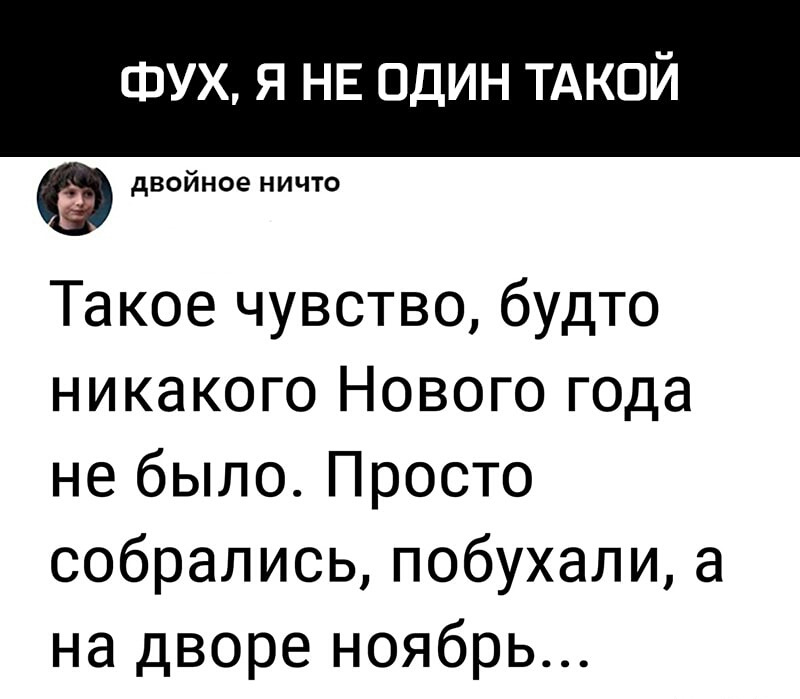 ФУХ Я НЕ ОДИН ТАКОЙ двойное ничто Такое чувство будто никакого Нового года не было Просто собрались побухали а на дворе ноябрь
