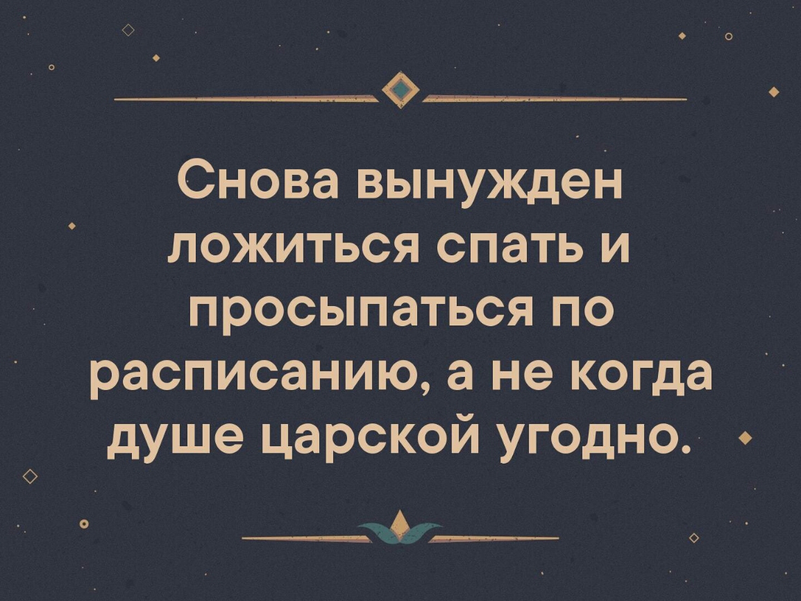 Снова вынужден ложиться спать и просыпаться по расписанию а не когда душе царской угодно __ __