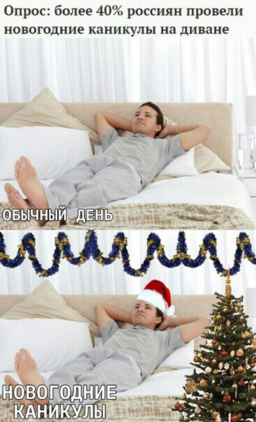 Опрос более 40 россиян провели новогодние каникулы на диване