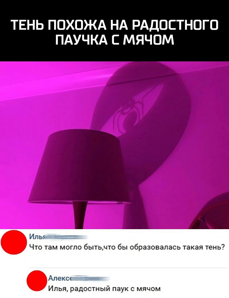 ТЕНЬ ПОХОЖА НА РАДОСТНОГО ПАУЧКА С МЯЧОМ Ипы Что там могпо бытьчто бы образовалась такая тень Алекс Илья радостный паук с мячом