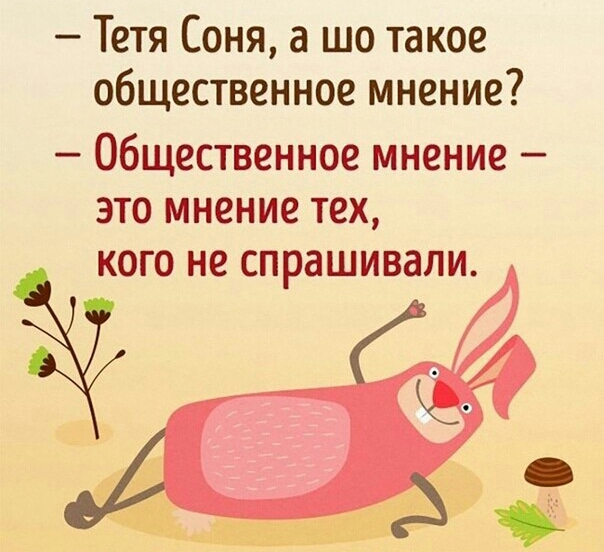 Тетя Соня а шо такое общественное мнение Общественное мнение это мнение тех кого не спрашивали