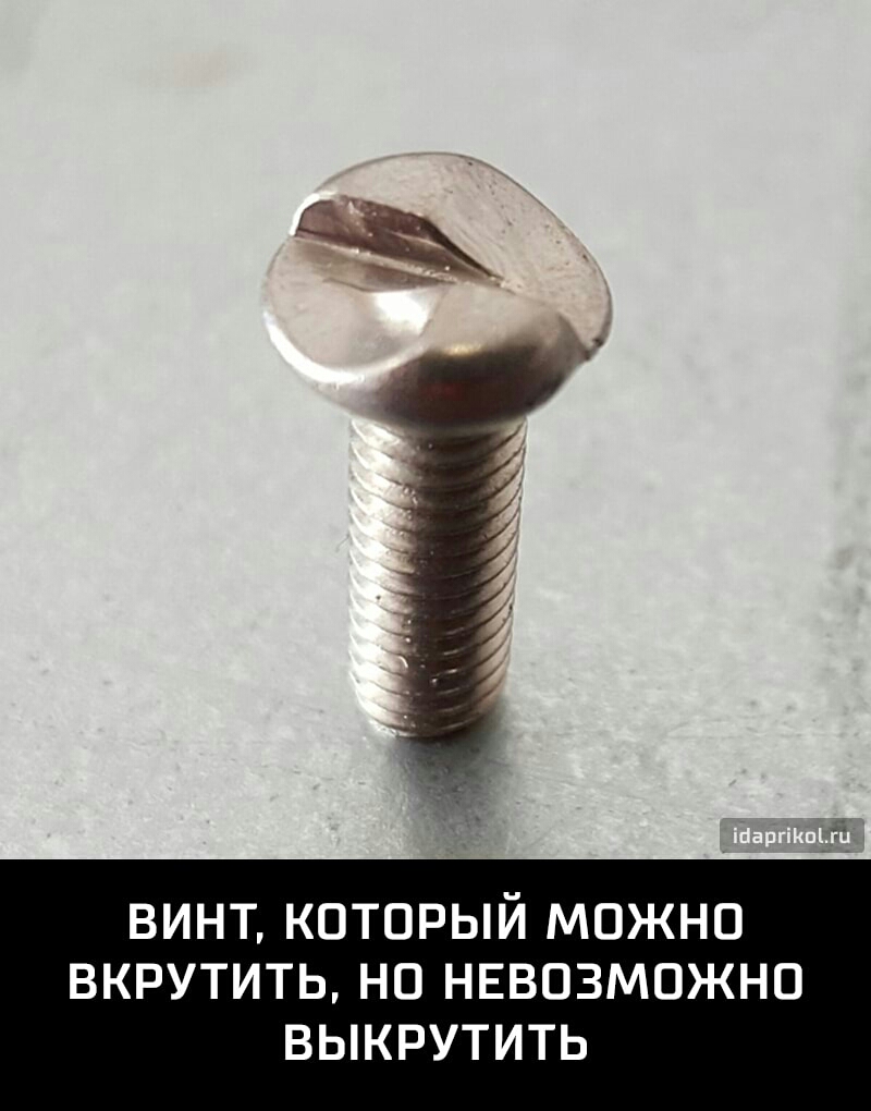 ВИНТ КОТОРЫЙ МОЖНО ВКРУТИТЬ НО НЕВОЗМОЖНО ВЫКРУТИТЬ