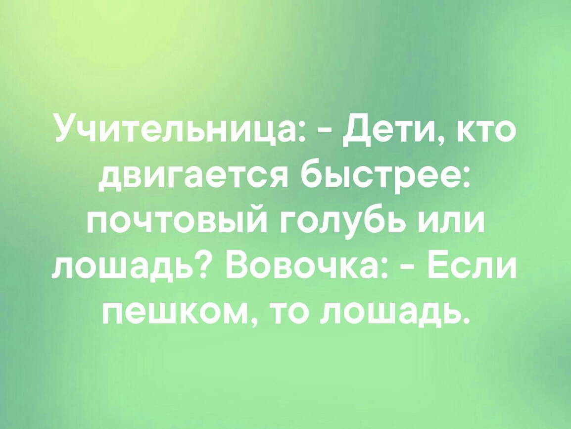 _ оьница дети кто двигается быстрее почтовый голубь или лошадь Вовочка Если пешком то лошадь