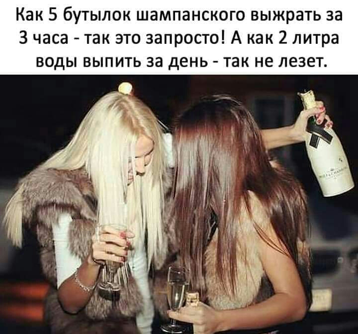 Как 5 бутылок шампанского выжрать за 3 часа так это запросто А как 2 литра воды выпить за день так не лезет
