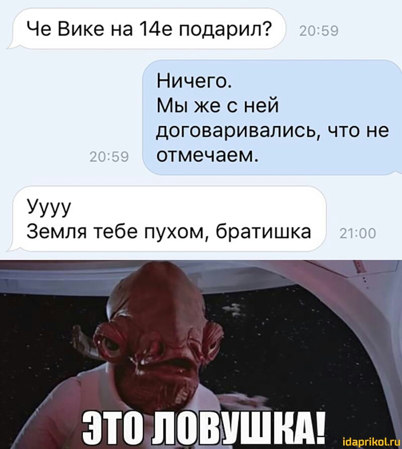 Че Вике на 14е подарил Ничего Мы же с ней договаривались что не отмечаем Уууу Земля тебе пухом братишка зто поЁушнм