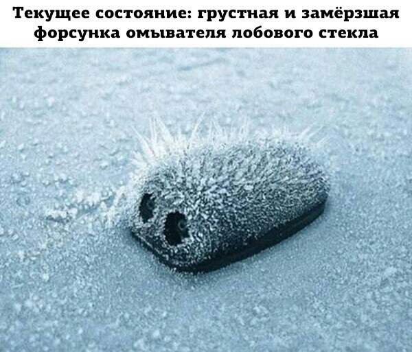 Текущее состояние грустная и замёрзшая форсунка омывателя лобового стекла