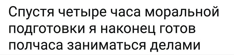Спустя четыре часа моральной подготовки я наконец готов полчаса заниматься делами