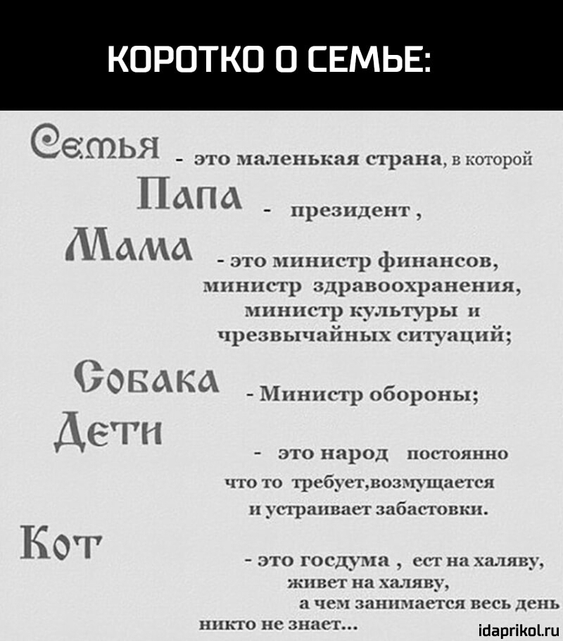 КОРОТКО О СЕМЬЕ етья ЭТО ППЪПЗНЬКЗЯ страна В КОТОРОЙ П ап А Адама ПРОЗНДСПТ это министр финансов министр здравоохранения министр кучьтуры чрезвычайных ситуаций СОБАКА Дети Министр обороны это дрод ПОСТОЯННО ЧТО ТО Пб_ВОЗУНЦЦТРЯ утрачивают ЗіібПРТОВКП о ГО госдума СГ нахаляву КПНСГ на халяву Ё ЧР ЗППНЛЁКТСЯ все ДСП НПКГО НС ЗНПСТ тащишь