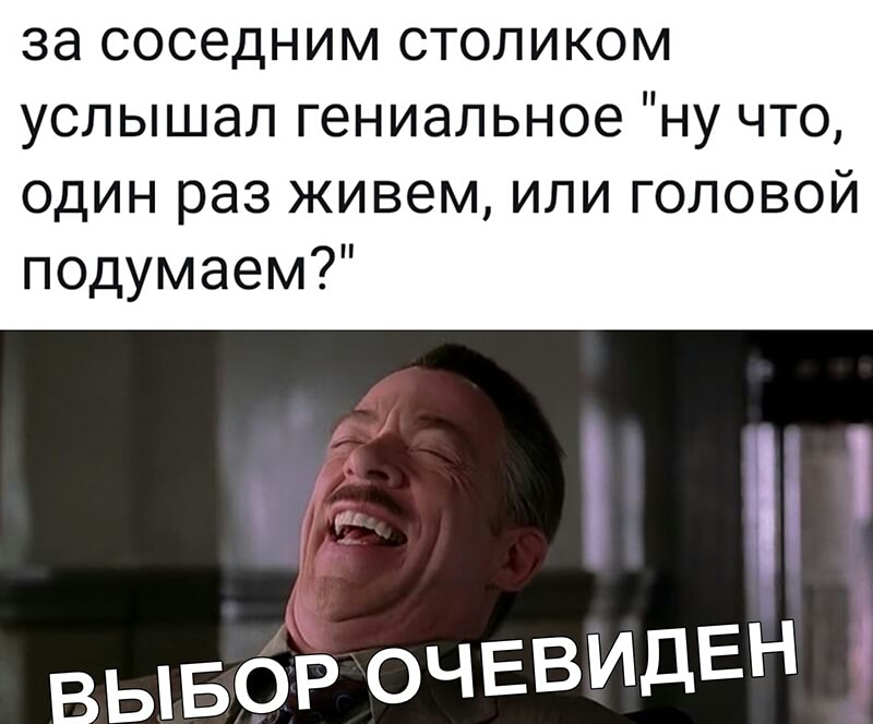 за соседним столиком услышал гениальное ну что один раз живем или головой подумаем Т ВЫБОР ОЧЕВИдЕН