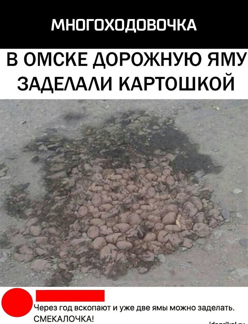 МНОГОХОДОВОЧ КА в омскпг дорожную яму ЗАДЕАААИ КАРТОШКОЙ __ Через год вскопают и уже две ямы можно заделать СМЕКАЛОЧКА _ _