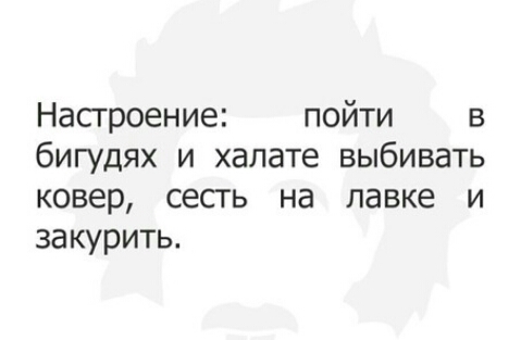 Настроение пойти в бигудях и халате выбивать ковер сесгь на лавке и закурить