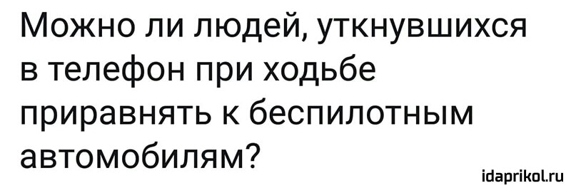 Можно ли людей уткнувшихся в телефон при ходьбе приравнять к беспилотным автомобилям ігіаргіКпіш
