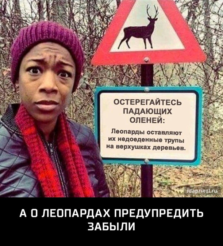 ОСТЕРЕГАЙТЕСЬ ПАДАЮЩИХ опвнвй Пвопарды оставляют их недоеденныв трупы на верхушках деревьев А О ЛЕППАРДАХ ПРЕДУПРЕДИТЬ ЗАБЫЛИ