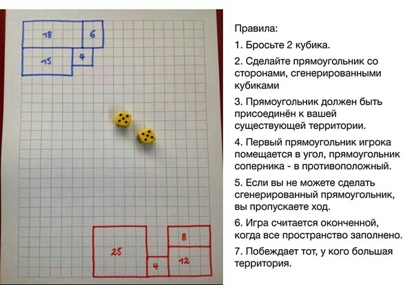 Правил 1 Бросьте 2 кубика го сдаете прямоугольник со странами сгенерированными кубиками з Прямоугольник должен быть приспешнён к вашей сущеавующей терригерии 4 Первый прямоугольник игрока помещается в угол прямпутльник соперника в противоположный Если вы не может сделать сгенерированный прямоугольник вы приускаете ход во Игри считается оконченной когда все пространств заполнено 7 Побеждает 101 у к