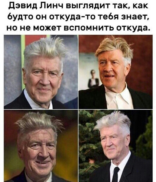 Дэвид Линч выглядит так как будто он откудато тебя знает но не может вспомнить откуда