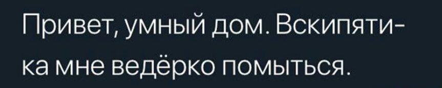 Привет умный дом Вскипяти ка мне ведёрко помыться
