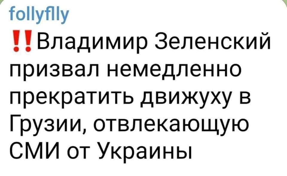 тонуту Владимир Зеленский призвал немедленно прекратить движуху в Грузии отвлекающую СМИ от Украины