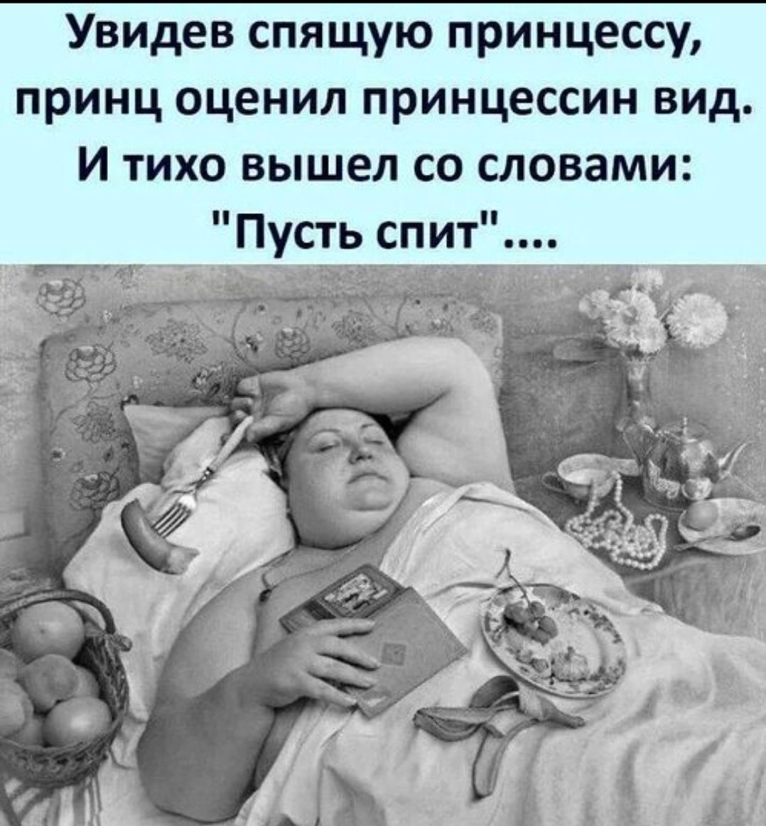 Увидев спящую принцессу, принц оценил принцессин вид. И тихо вышел со словами: 