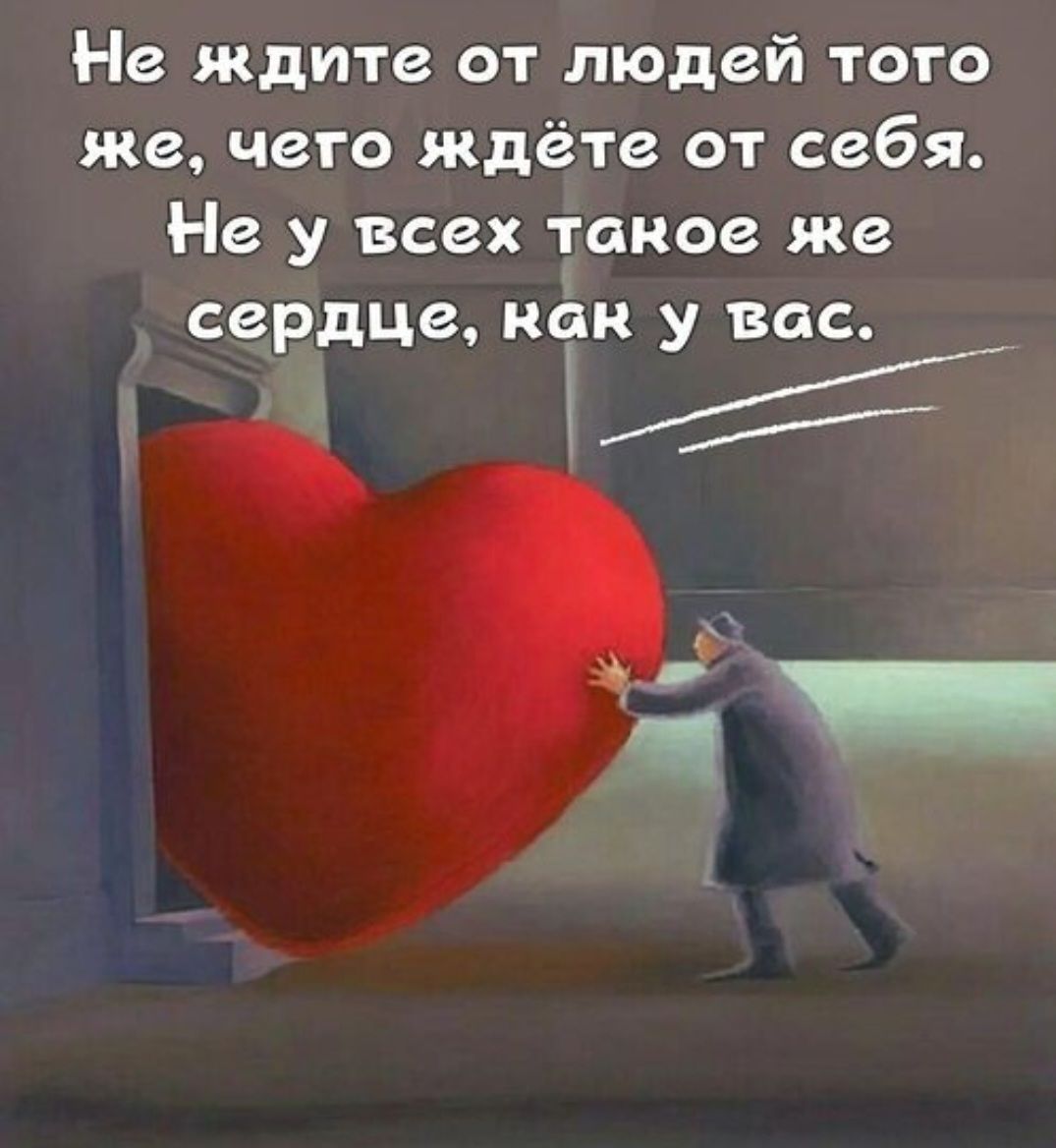 Не ждите от людей того же, чего ждёте от себя. Не у всех такое же сердце, как у вас.