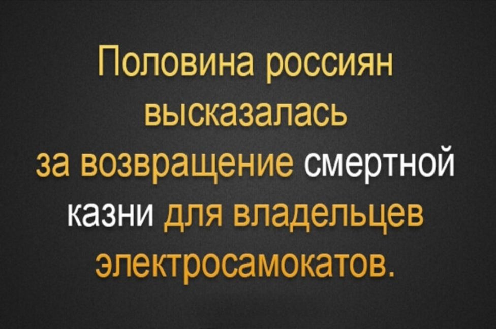 Половина россиян высказалась за возвращение смертной казни для владельцев электросамокатов.