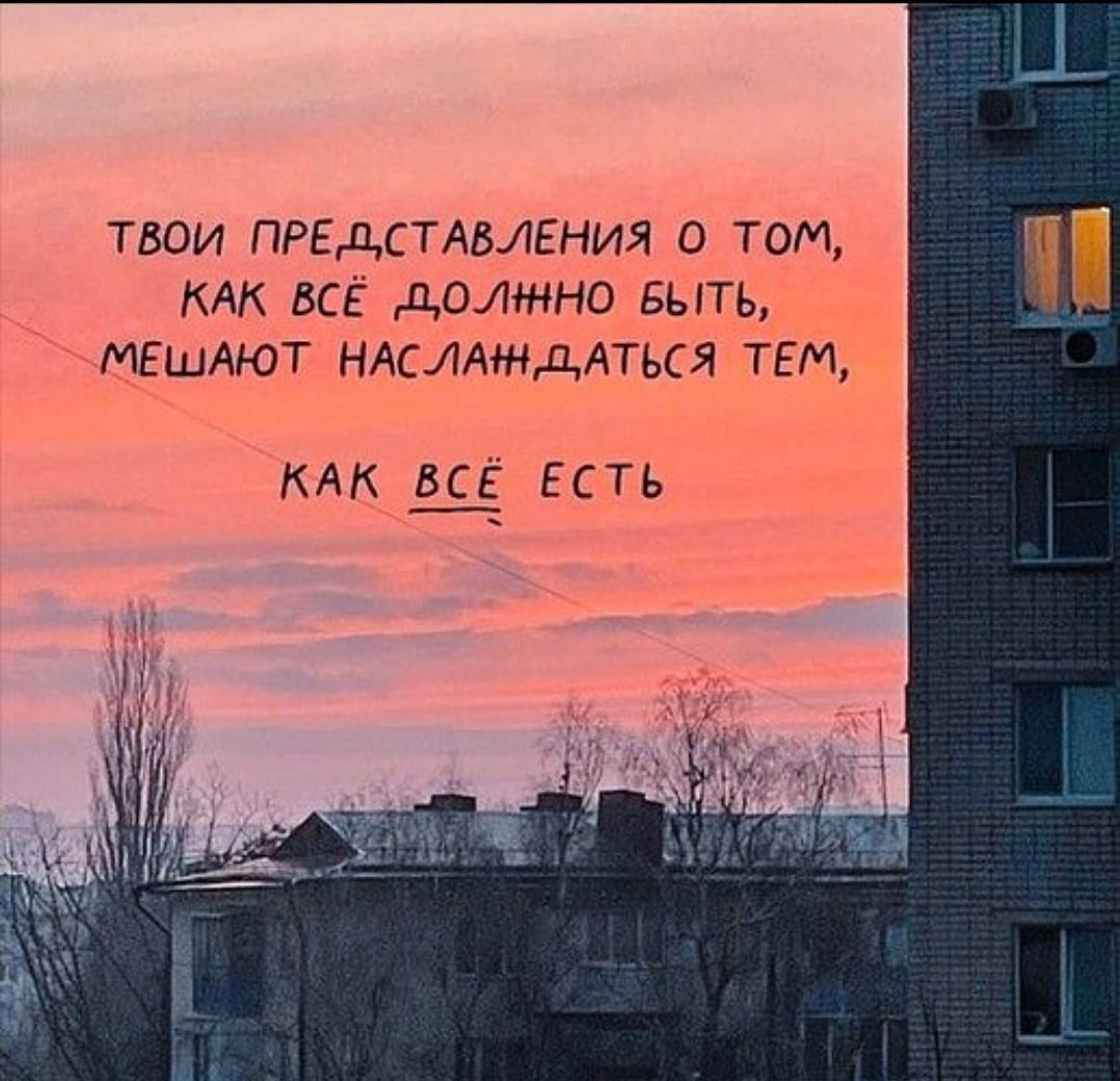 ТВОИ ПРЕДСТАВЛЕНИЯ О ТОМ, КАК ВСЁ ДОЛЖНО БЫТЬ, МЕШАЮТ НАСЛАДАТЬСЯ ТЕМ, КАК ВСЁ ЕСТЬ