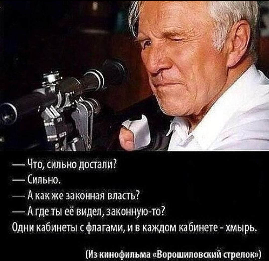 — Что, сильно достали?
— Сильно.
— А как же законная власть?
— Где ты её видел, законную-то?
Одни кабинеты с флагами, и в каждом кабинете - хмыр.