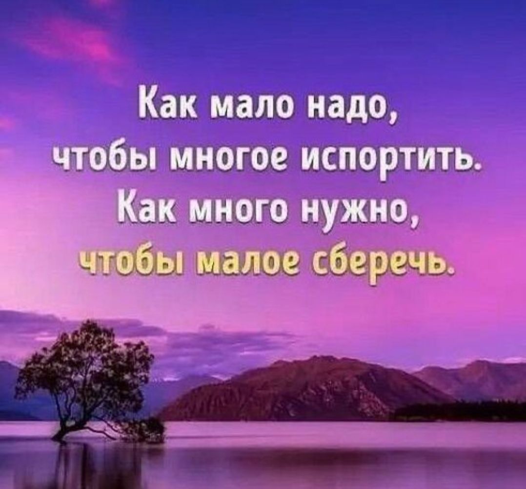 Как мало надо, чтобы многое испортить. Как много нужно, чтобы малое сберечь.
