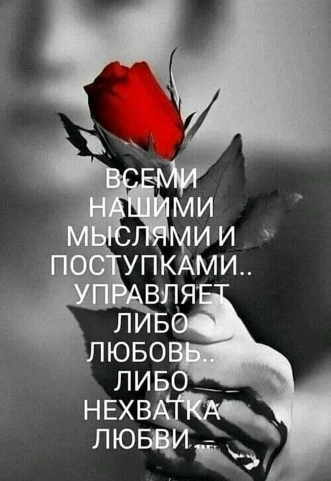ВСЕМИ НАШИМИ МЫСЛЯМИ И ПОСТУПКАМИ.. УПРАВЛЯЕТ ЛИБО ЛЮБОВЬ.. ЛИБО НЕХВАТКА ЛЮБВИ..