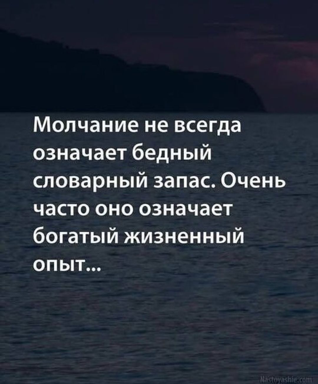 Молчание не всегда означает бедный словарный запас. Очень часто оно означает богатый жизненный опыт...