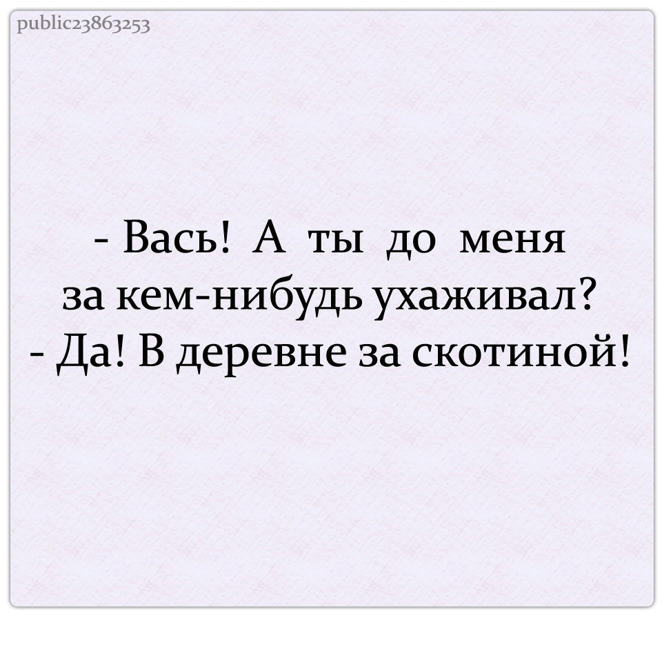 рэ 1Ь ы13 Вась А ты до меня за кем нибудь ухаживал Да В деревне за скотиной