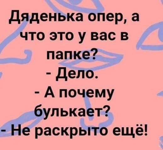 Дяденька опер а что это у вас в папке дело А почему булькаёт Не раскрыто ещё