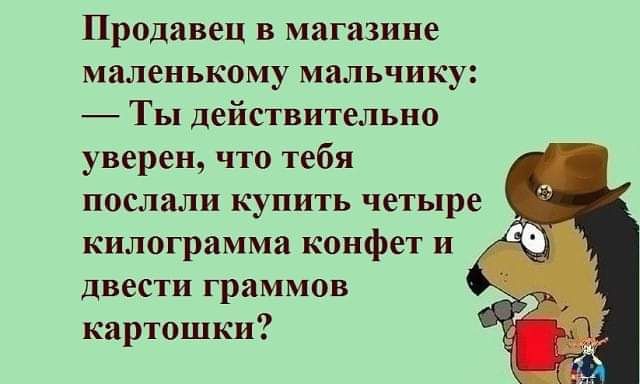 Продавец в магазине маленькому мальчику Ты действительно уверен что тебя послали купить четыре килограмма конфет и Двести ГРИММОВ картошки