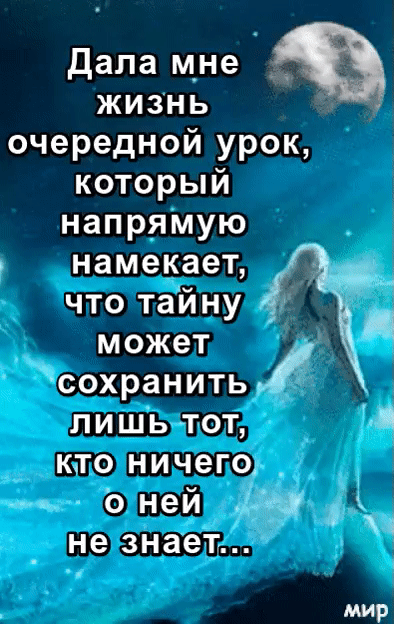 Дала мне а жизнь очередной урок который напрямую намекает что тайну может сохранить лишь тот кто ничего о ней М и не знает мир