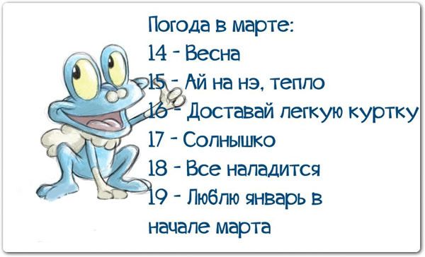 Погода в марте Доставай легкую куртку _ _ 17 Солнышко 18 Всенападится 9 Люблю январь в начале марта