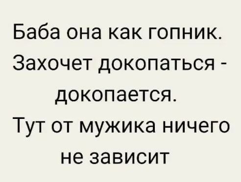 Баба она как гопник Захочет докопаться докопается Тут от мужика ничего не зависит