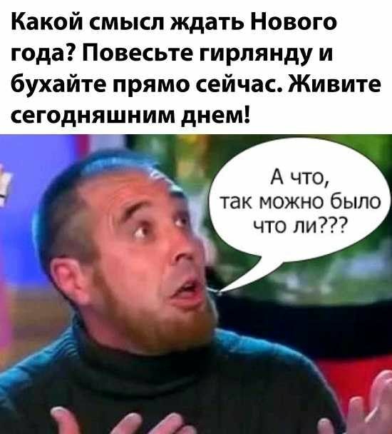 Какой смысл ждать Нового года Повесьте гирпянду и бухайте прямо сейчас Живите сегодняшним днем _ А что и так можно было что ли