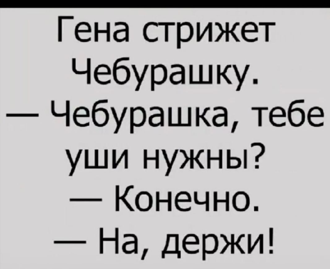Гена стрижет Чебурашку Чебурашка тебе уши нужны Конечно На держи