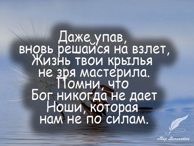 Даже упав вновь решаися на взлет Жизнь твои крылья Нез зя мосте ила омни Бог никогда но дает Ноши кото ая нам не по с лам