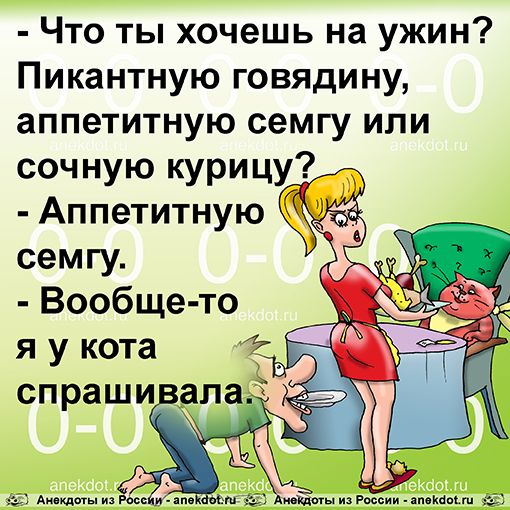 Что ты хочешь на ужин Пикантную говядину аппетитную семгу или семгу Вообще то я у кота спраши