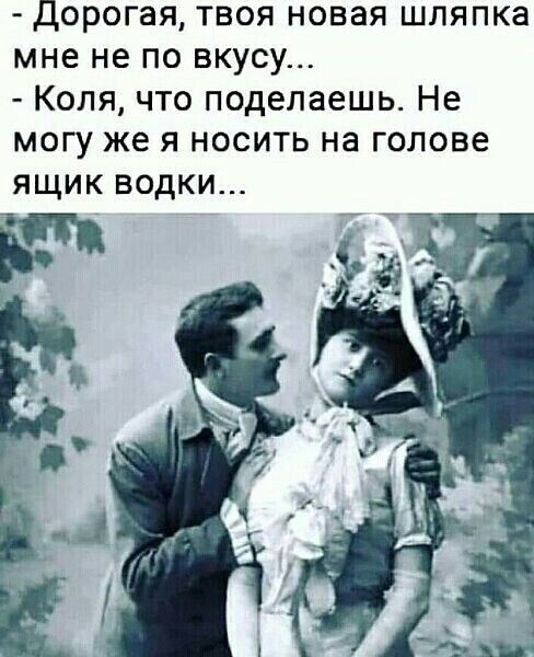 Дорогая твоя новая шляпка мне не по вкусу Коля что поделаешь Не могу же я носить на голове ящик водки