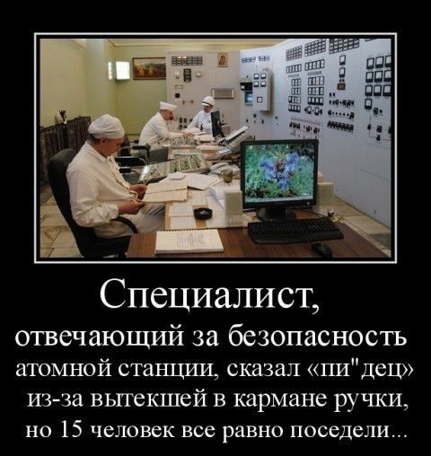 Специалист отвечающий за безопасность атомной станции сказал пидец изза вытекшей в кармане ручки но 15 человек все равно поседели